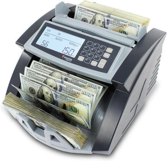 Cassida 5520 UV - USA Money Counter with ValuCount, UV/IR Counterfeit Detection, Add and Batch Modes - Large LCD Display & Fast Counting Speed 1,300 Notes/Minute