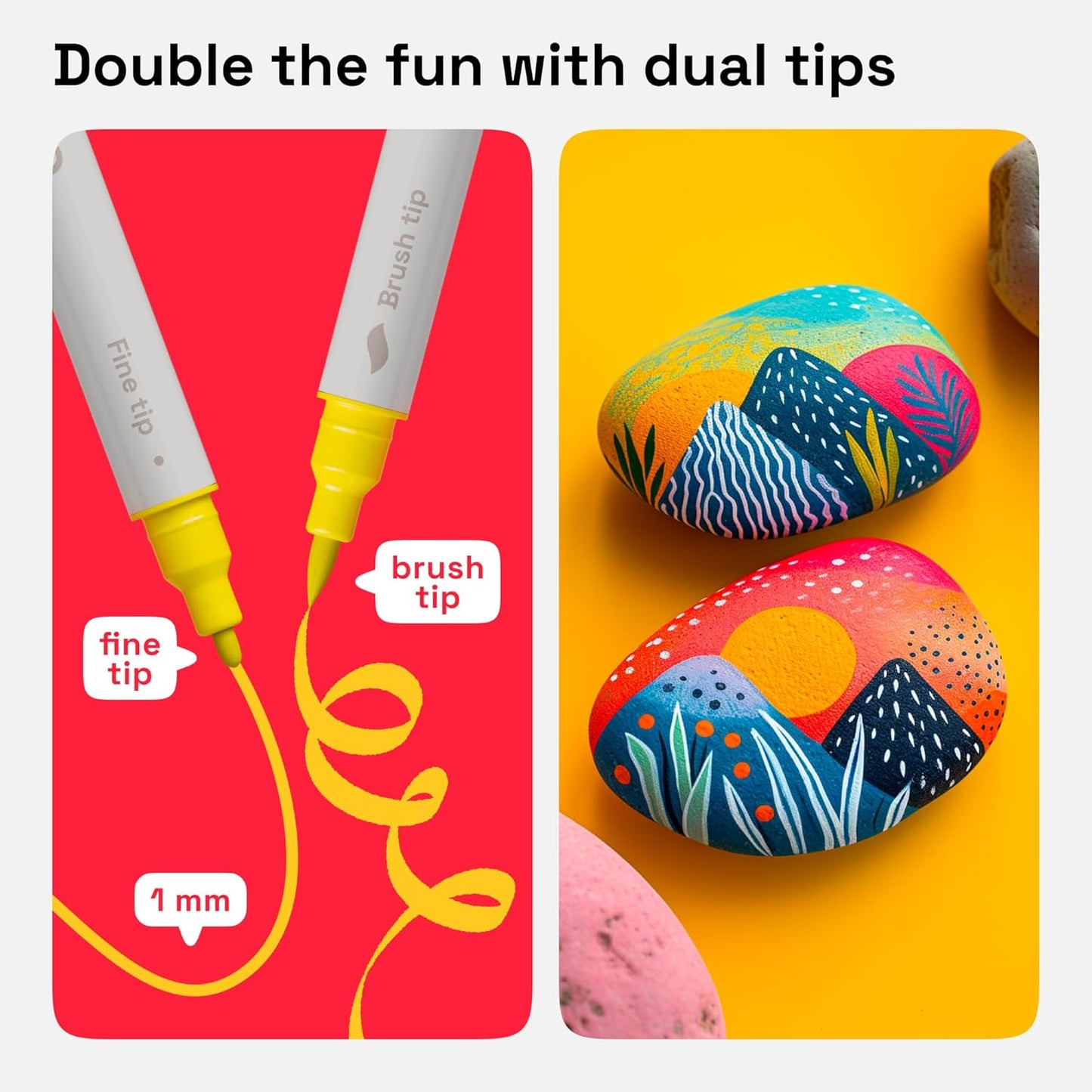 ARTISTRO 48 Dual Tip Fabric Markers - Acrylic Drawing Markers for All Ages & Levels - Fabric Paint Pens for Personalizing Clothes, T Shirts, Bags, Canvas, Textiles (Brush + Fine)