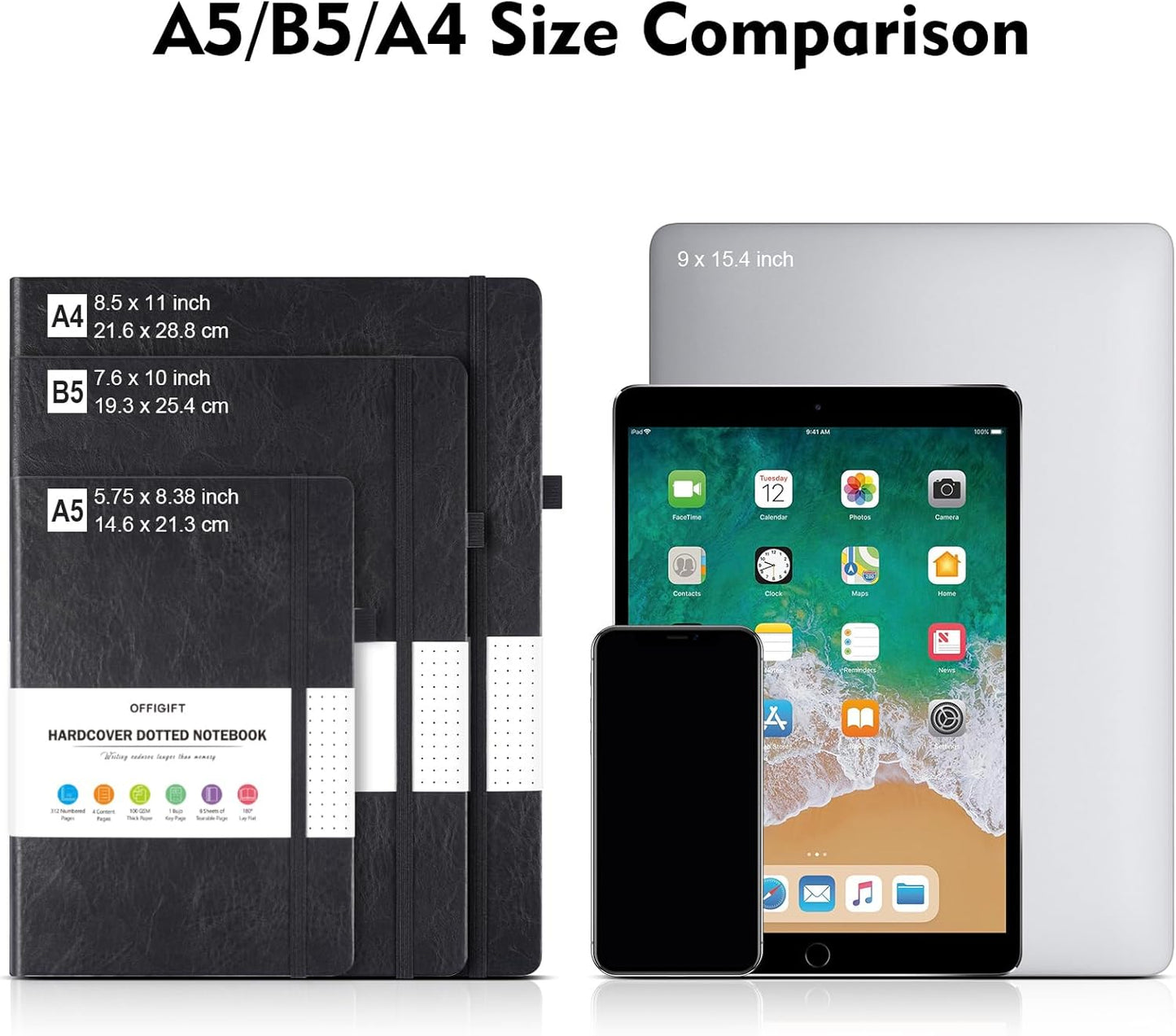 Bullet Dotted Journal, Large A4 Hardcover Leather Journal, 312 Numbered Pages Thick Journal, 100gsm No Bleed Paper Dot Grid Notebook for Women Men, 8.5'' × 11'', Black