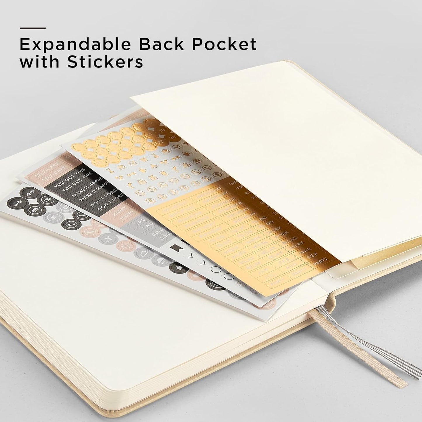 &And Per Se Dotted Journal Notebook (5 Packs), A5 Hardcover Leather Dotted Journal, 160 Pages 100 gsm Thick Paper, 3 Sheets of Stickers Included- 5.7'' x 8'' (Light Apricot