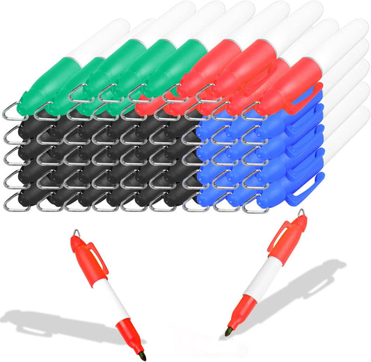 50 Pcs Mini Permanent Markers with Cap Clips Golf Ball Marker Pen Dry Erase Markers with Triangle Hook Golf Keychain Clips for Badge Colorful Ink Pens for Office School Outdoor Activities,Fine Point