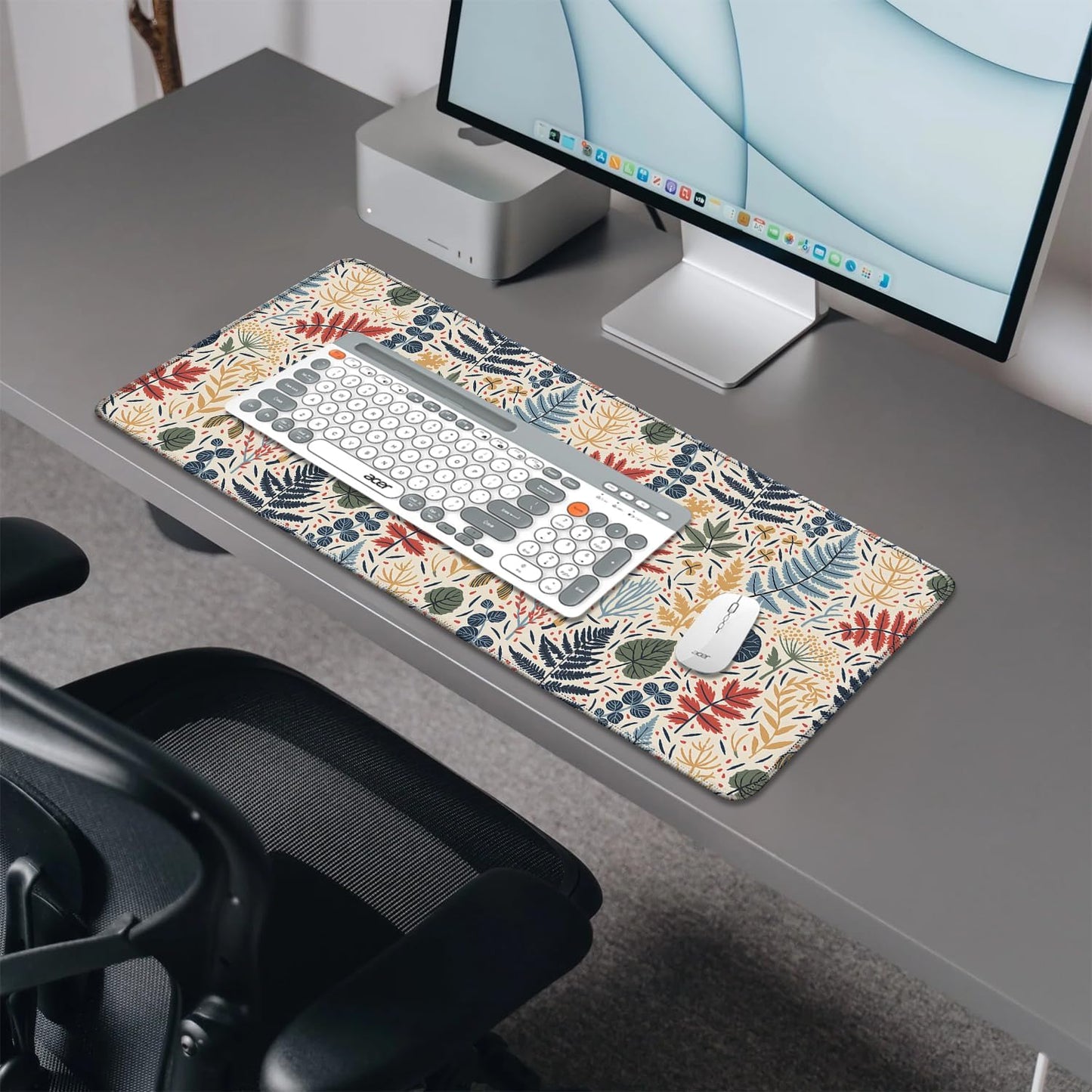 Bohemian Leaves Mouse Pad,Large Vintage Abstract Mousepad Desk Pad with Stitched Edges,Non-Slip Waterproof Rubber Base Mouse Mat for Office Computer Keyboard Laptop Home(27.5x11.8 in)