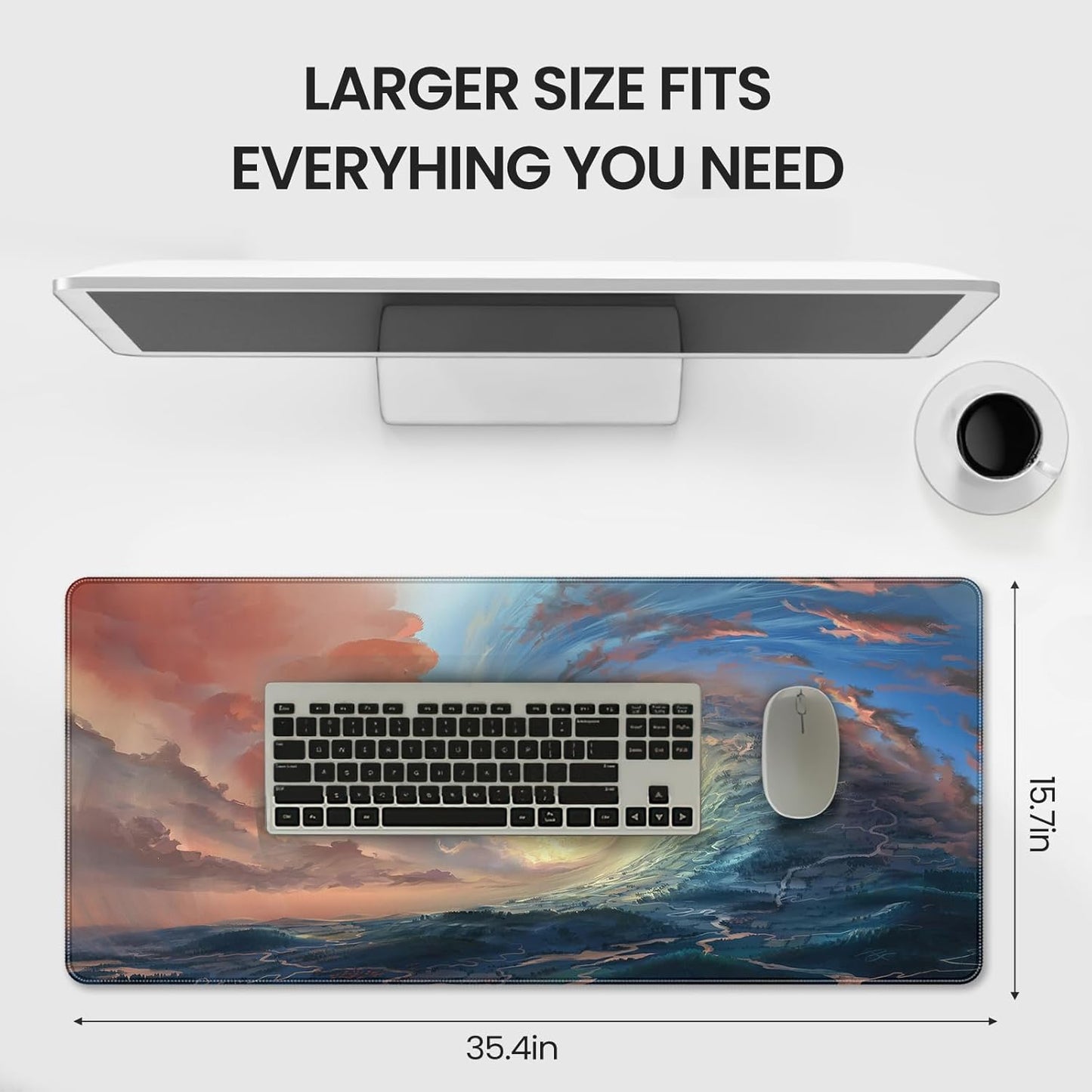 35.4 x 15.7 inches, Large Desktop Mouse pad, Keyboard and Mouse Pads for Work and Home Computers, and Large Laptop Mouse mat，Waves and Sunsets