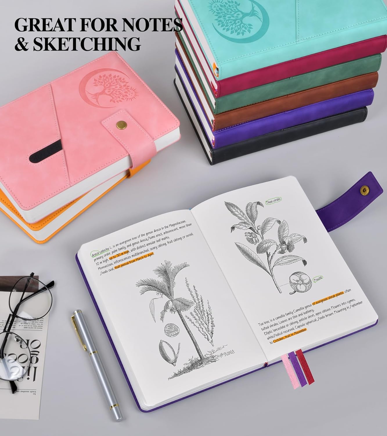 Blank Journal Notebook, A5 Hardcover Leather Sketchbook with 200 Pages Thick Blank Paper for Men Women, Unlined Drawing & Writing Journal, 5.9" x 8.4" Plain Notebook (purple)