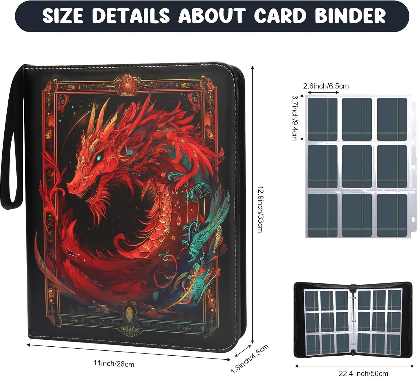 Card Binder 9 Pocket, Othran Trading Card Binder 900 Pockets with 50 Removable Sleeves and Zipper for Boys and Girls Organized