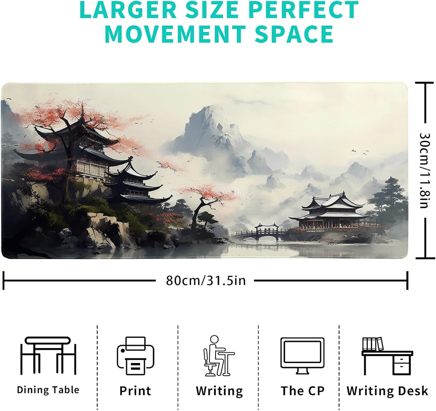 Desk Mat, Watercolor Desk Pad Mat, Desk Matt for Desktop, XL Large Mouse Pad for Desk, Anti-Slip Big Mousepad with Stitched Edges, Keyboard Pad Mouse Mat for Gaming Office (Cherry Blossom 2)