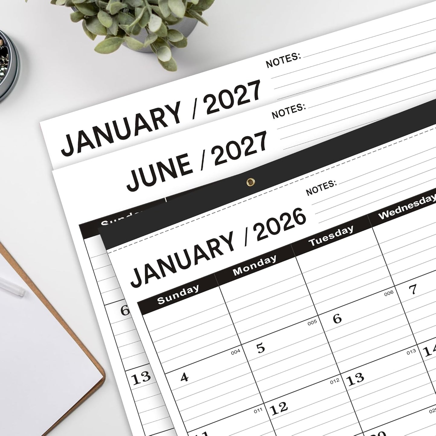 Desk Calendar 2026 Large 22x17,January 2026 to June 2027,Desk calendar 2026, Calendar 2026 with PVC Cover,Round Holes& NOTES List (Black),18 Months -3 PACK 2026 Desk Calender.