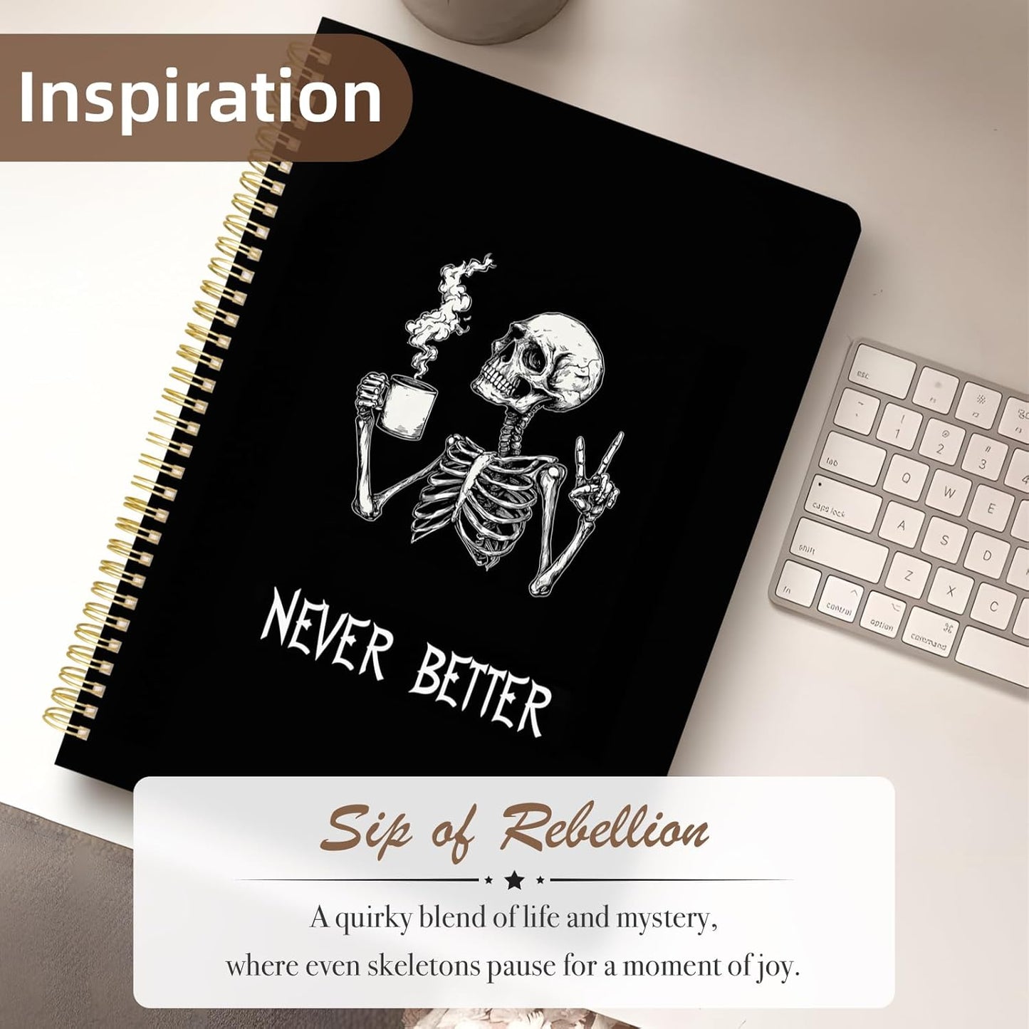 Cute Spiral Notebook journal A4 Aesthetic Pretty Design for Women Girls Kawaii with Pocket, 8.5 x 11 inch, Lined, Skeleton