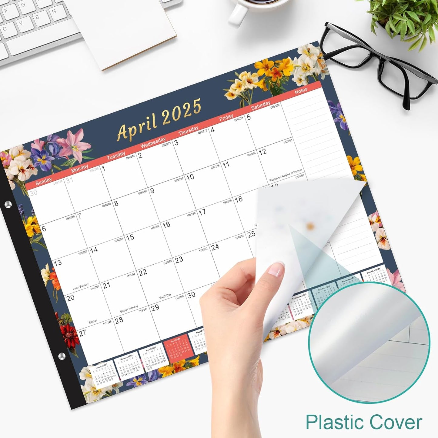 Gannyfer Desk Calendar 2025-2026, Large Calendar 2025 22"x17", 18 Months, January 2025 - Jun 2026, Desktop Pad with Plastic Cover, Thick Paper, Corner Protectors, for Planning and Organizing In Your Family, School or Office-Deep Black