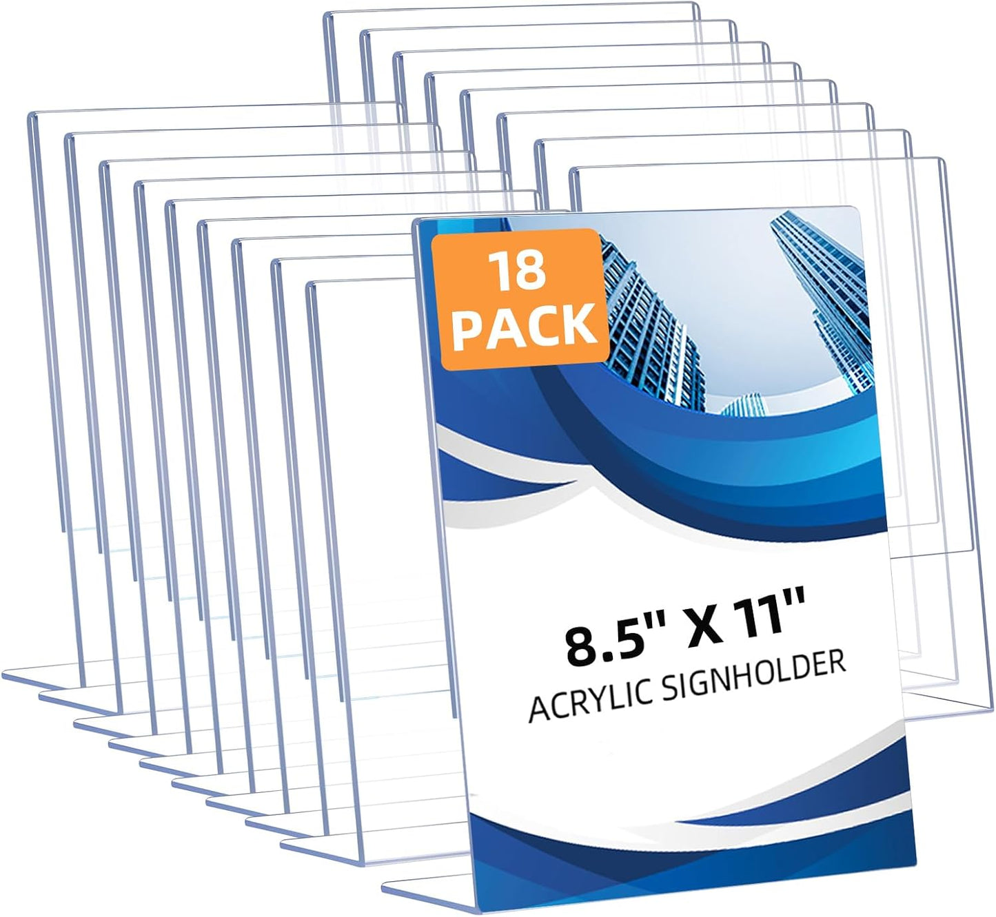 18 Pack Acrylic Sign Holder 8.5 x 11, Clear Plastic Display Stands for Tabletop, L-Shape Acrylic Stands for Flyers, Documents, Office, Restaurants, Vertical Sign Holder 8.5x11 for Desktop