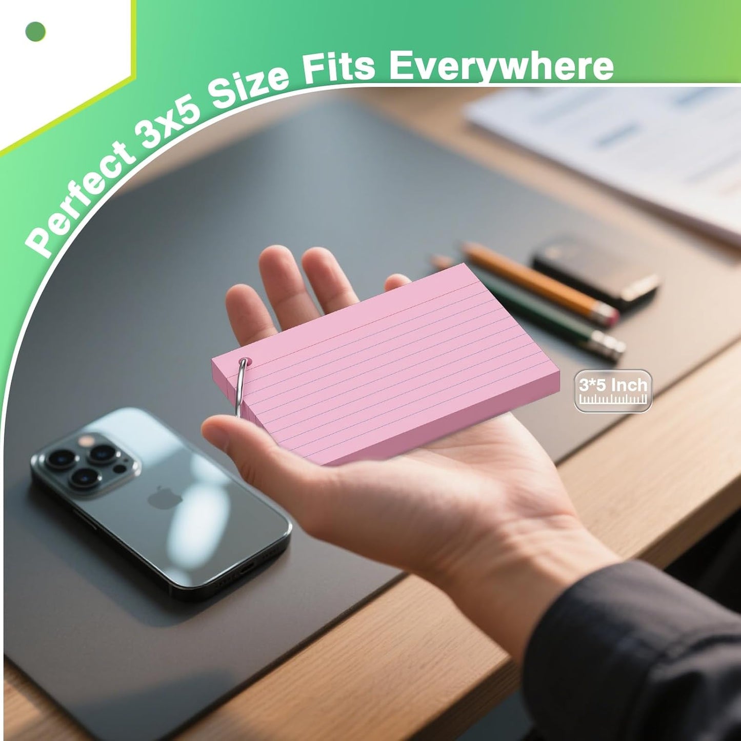 500 Count Index Cards with Ring 3 x 5 Inch Colored Heavyweight Ruled Index Cards, Flash Cards for School & Office Supplies and Home Organization, Durable Study To Do List Note Cards with Ruled Lines