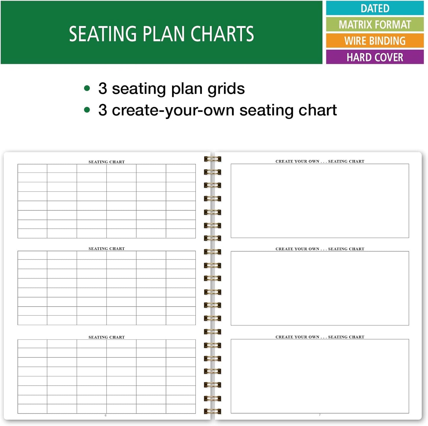 Elan Publishing Company HARDCOVER 7 Period Dated Teacher Lesson Plan; Days Horizontally Across The Top Dated for 2025-2026 Academic Year with Bonus Clip-in Bookmark (Tree Seasons)
