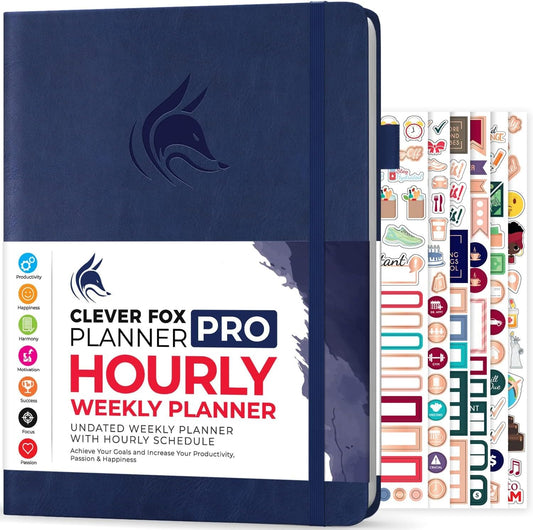 Clever Fox Planner PRO Schedule – Undated Weekly & Monthly Life Planner with Time Slots, Appointment Book & Daily Organizer, A4 (Dark Blue)