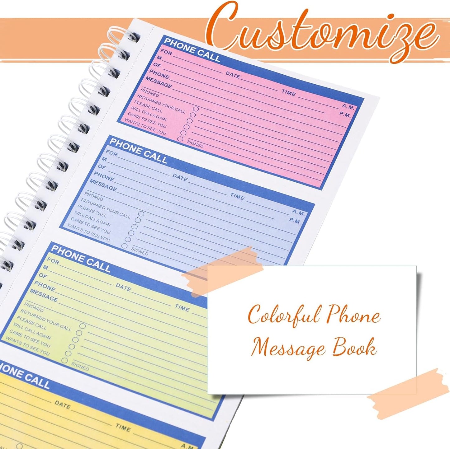 Fullhawl 2 Pcs Spiral Bound Phone Message Book 5-1/2" x 11" 2 Part Colorful Carbonless Message Pads 4 Messages Per Page Carbon Copy Notebook Spiral Phone Call Log Book for Business Office