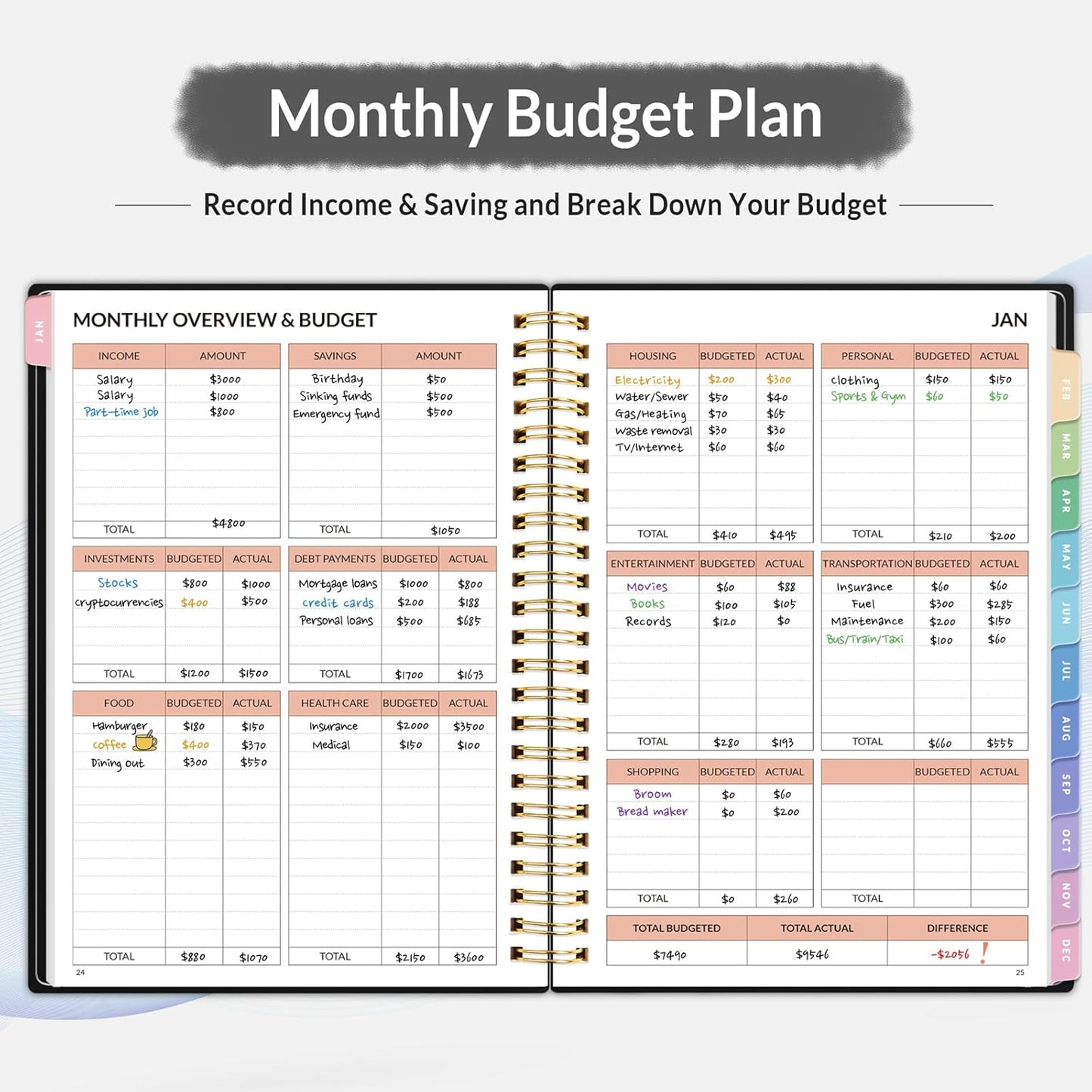 2026 Budget Planner - Monthly Budget Book from JAN 2026 - DEC 2026 with Expense Tracker Notebook, A5 Size (6.4" x 8.3") Bill Organizer & Finance Planner Account Book to Manage Your Finances, Black