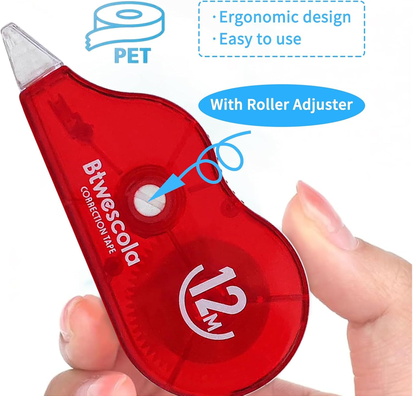 Correction Tape, 39.37FT Gift Packed Tear-Resistant Correction Tape, Tape for School, Office, With Roller Adjuster (9747-12pcs)