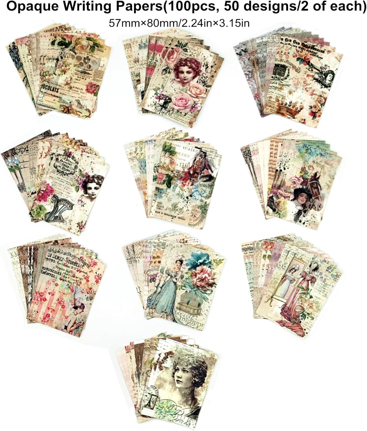 200PCS Vintage Scrapbooking Supplies Pack, Aesthetic Scrapbook Sticker Paper Art Journaling Kit for Bullet Junk Journals,Planner,Cottagecore Decor Gifts (Rose)