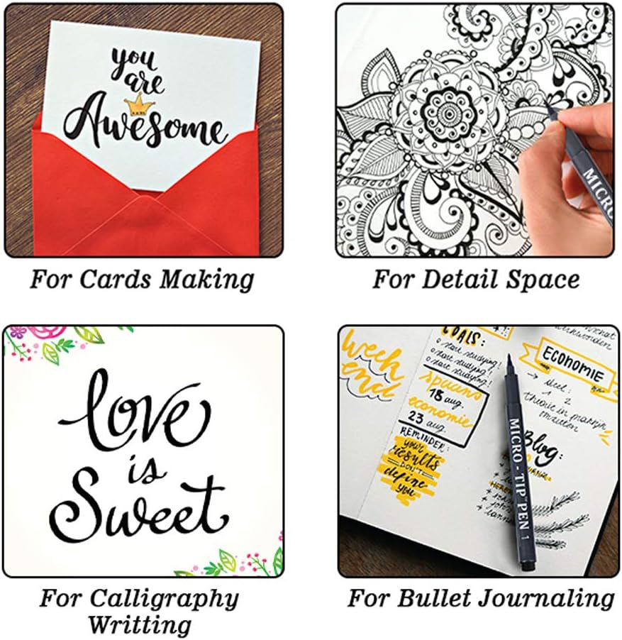 16 Pack Calligraphy Pens, Hand Lettering Pens, Brush Markers Black Ink for Beginners Writing, Lettering, Journaling, Art Drawing, Signature, Illustrations and Office School Supplies