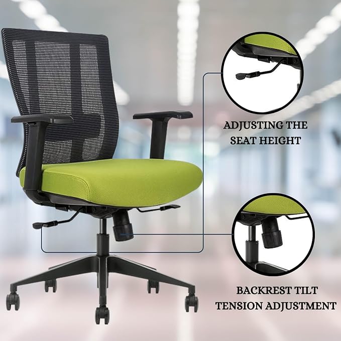 Ergonomic Office Chair - Breathable MESH - Back Adjustable Lumbar Support with 3-D ARMRESTS TILT Function and 360-DEGREE Swivel Wheels Comfortable Wide SEAT - Home Office Chair (Green) Pack of 2