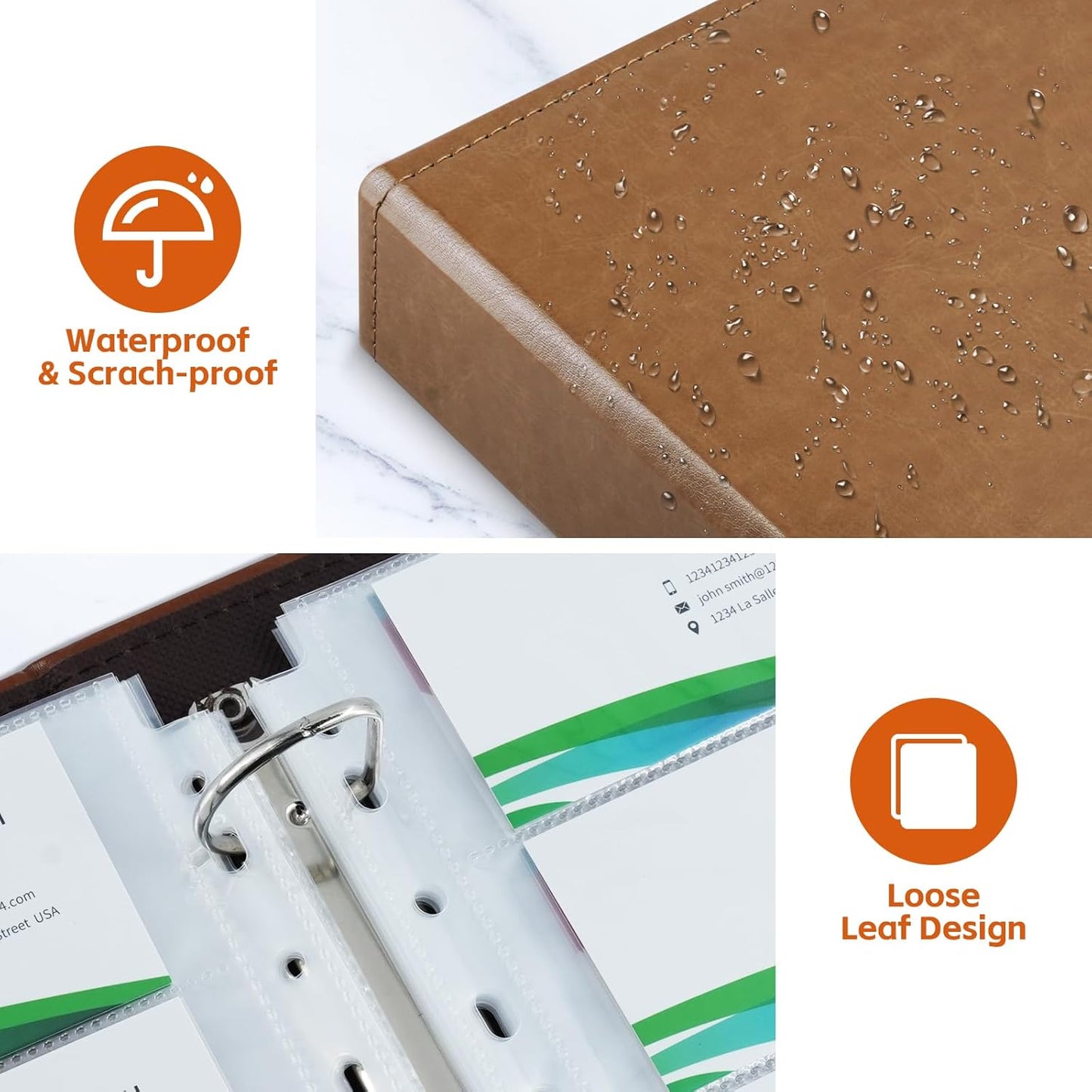 BYSTER A4 Business Card Holder Organizer, PU Leather Card Binder with 30 Pack Sleeves (600 Pockets), Card Holder Book for Credit Cards, Membership Cards, and More - Brown