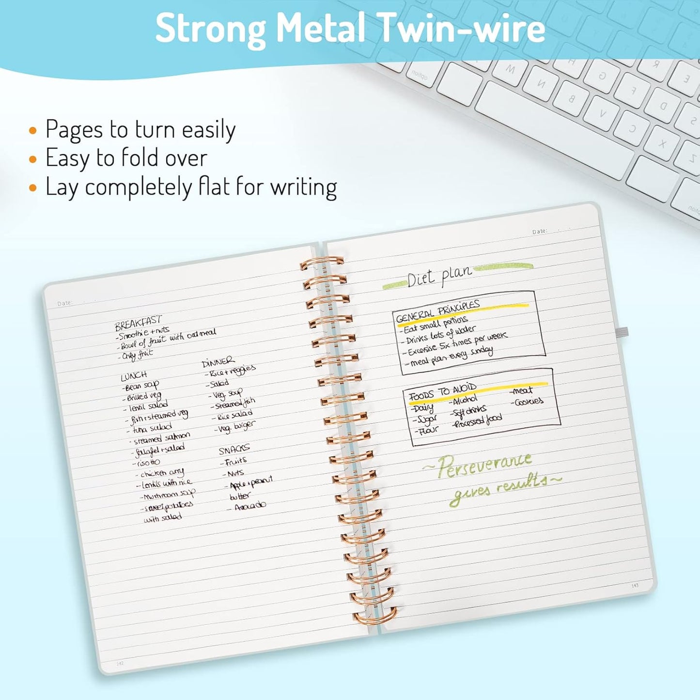 Forvencer Lined Spiral Journal Notebook with 300 Numbered Pages, B5 College Ruled Thick Journals for Writing with 100GSM Paper, Hardcover Notebooks with Contents for Work, School, Women, Men, Grey