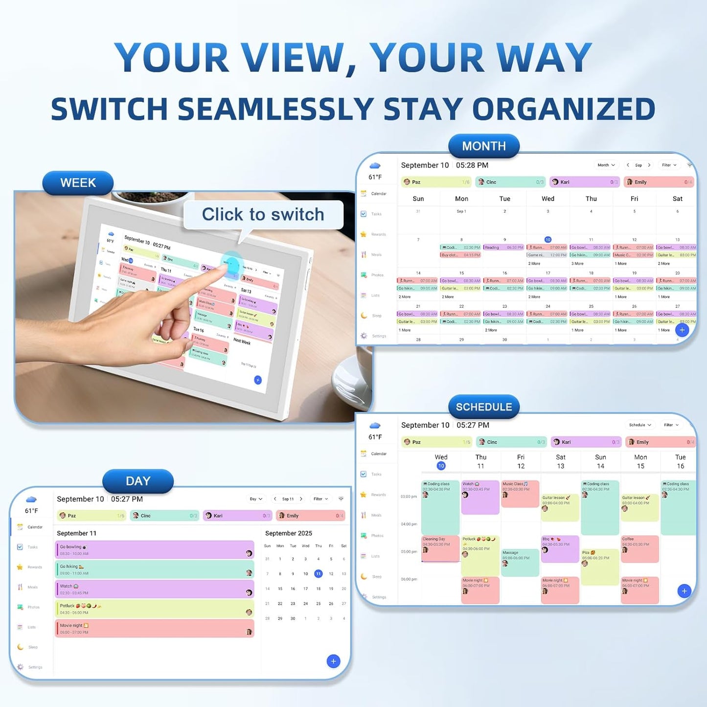 Calendar Digital 10.1 Inch, Digital Frame Combined Smart Touch Screen Electronic Wall Planner Family Organizer Chore for Family Schedules Gift for Mother Mom Women Grandpa