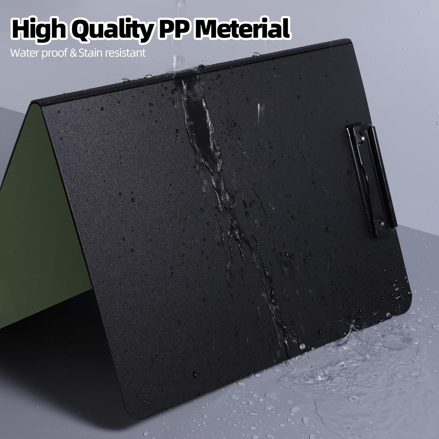 Clipboard Folder, A4 Foldable Clipboard with Horizontal and Vertical Double Metal Clips, 360 Degree Foldable Binder Clipboards with Pen Holder, File Cover Work Folder Clipboards, Green