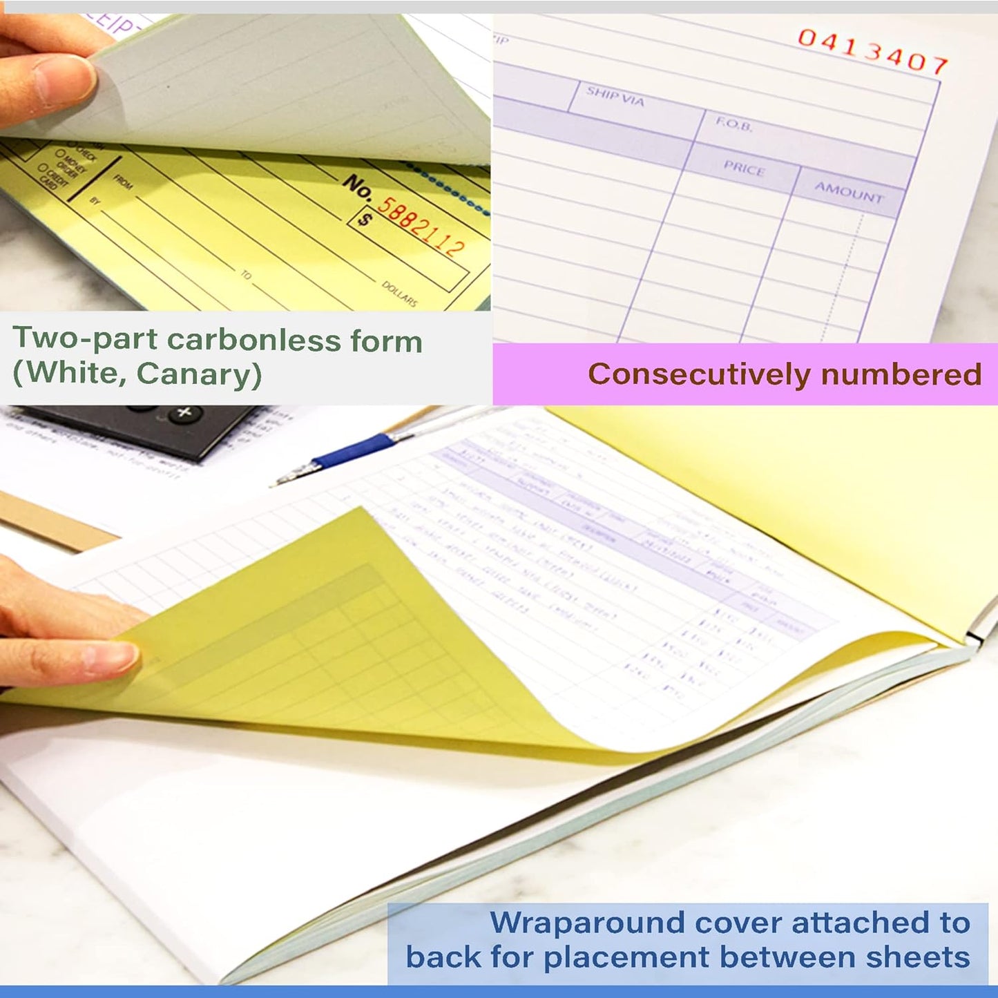 BAZIC All Purpose Order Book, 50 Sets 8 3/8" x 10 11/16" 2-Part Carbonless, White & Bound Wraparound Cover (50 Sets/Pk), 1-Pack