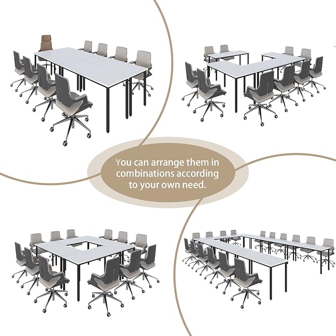 Bonzy Home Conference Tables 20ft Office Computer Desk for Meeting Room Study Writing Printer Podcast Table for 24 People Modern White 10PCS 236.2"x47.2"x29.5"