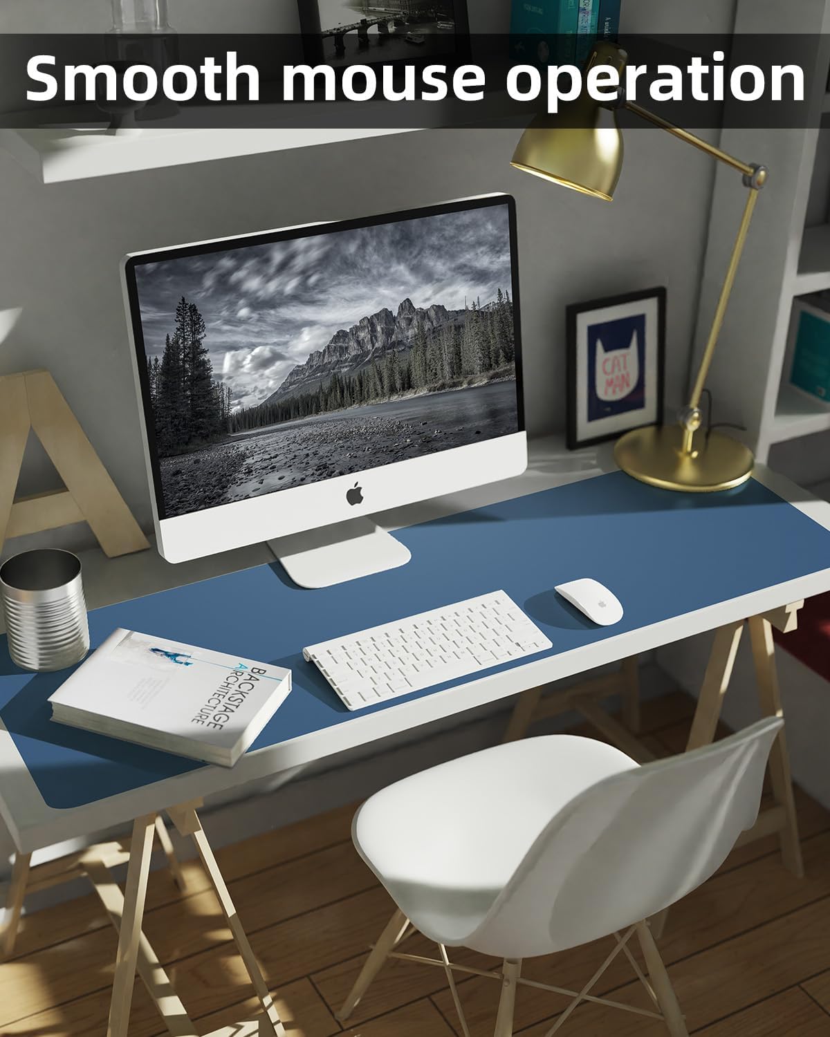 Desk mat Large, Leather Desk Pad Protector,Office Desk Mat,Mouse Pad, Non-Slip Desk Blotter, Laptop Desk Pad, Waterproof Desk Writing Pad for Office&Home (Grey Blue, 48" x 24")