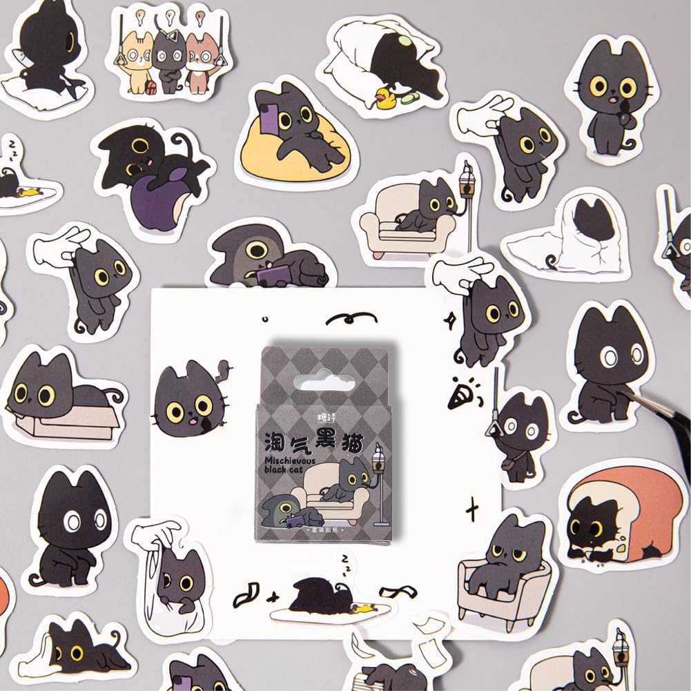 46 Pcs Cute Black Cat Stickers for Scrapbooking Diary Laptop Junk Journal Notebook Kids Envelope Card Making Diary Planner Craft DIY Craft Decoration, 23 Patterns