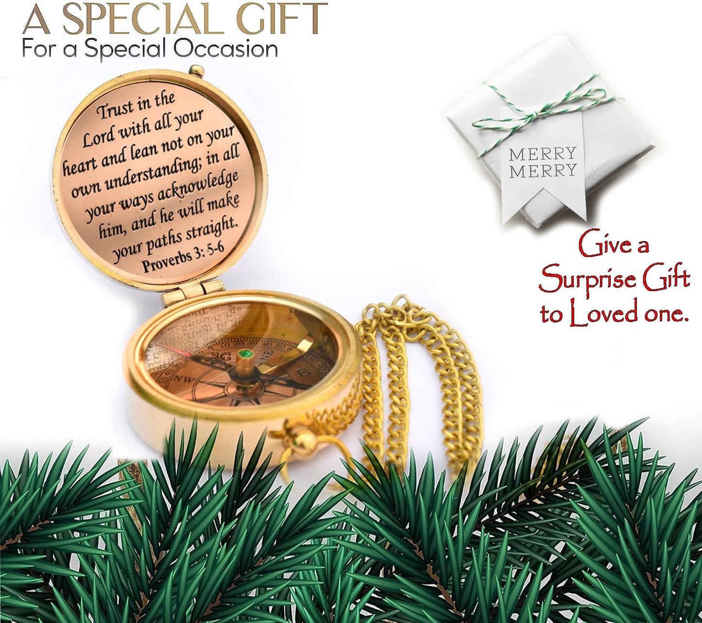 Trust in The Lord With All Your Heart - Proverbs 3:5-6 Quote Engraved Compass With Wooden Box, Greeting Card, Gift Compass, Graduation Day Gifts 2024 for Women Men Boys Girls