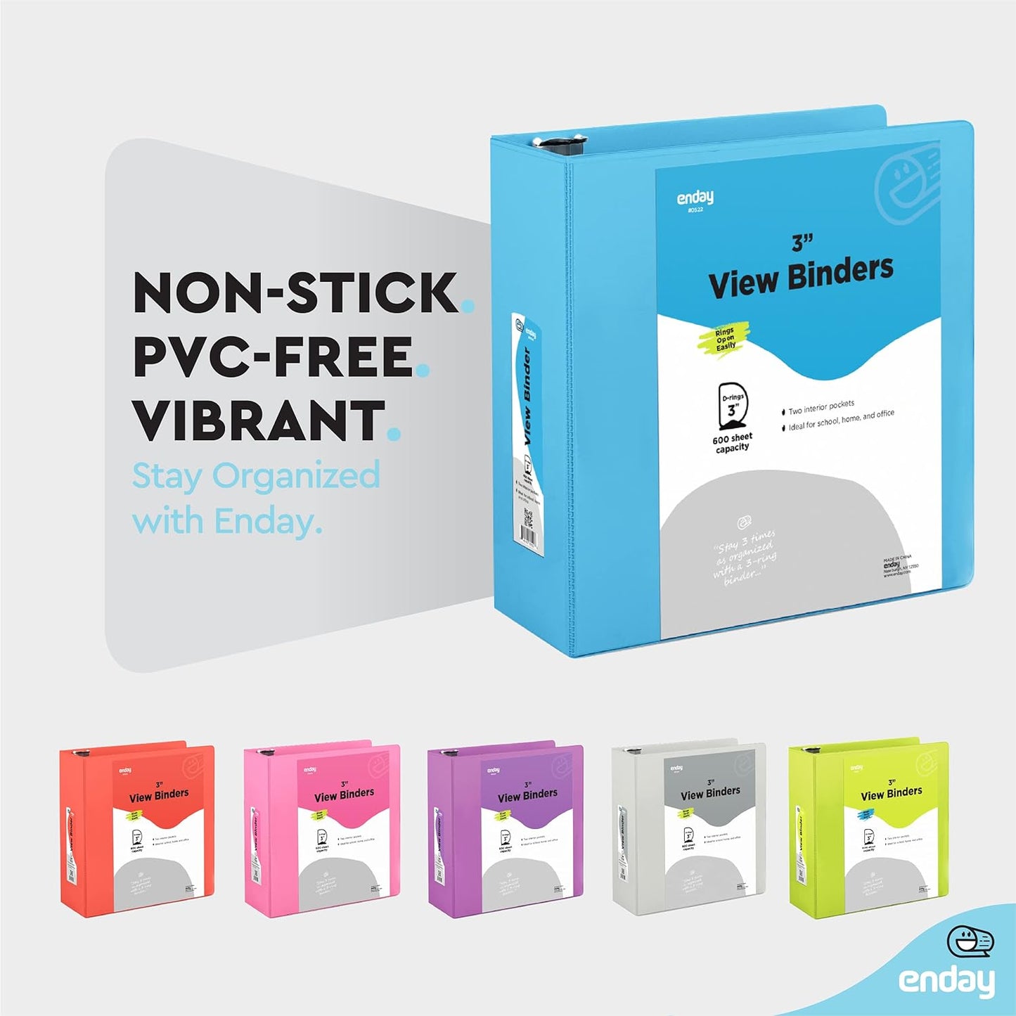 3 Slant D-Ring Binder 3 Inch Blue, 3 in Clear View Cover with 2 Inside Pockets Binder, Heavy Duty Colored School Supplies Binders,Also Available in Green, Grey, Purple, Red, Pink (6 PC) – by Enday