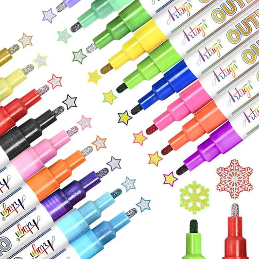 Glitter Markers Outline Pens, Teen Girl Gifts Trendy Stuff 4-16 Year Old, 18 Pack Gold and Silver Shimmer Metallic Marker Arts Crafts Supplies for Kids Ages 6 to 8, 9-12 Birthday Gifts for Tweens