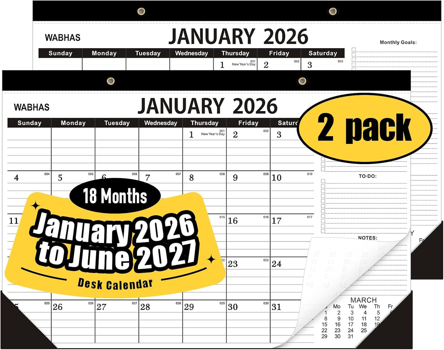 Desk Calendar 2026-Desk calendar 2026-2027,18 Months-January 2026 to June 2027,12x17 in,School Calendar 2026,Office Desk Calendar 2026-2027(2 pack)