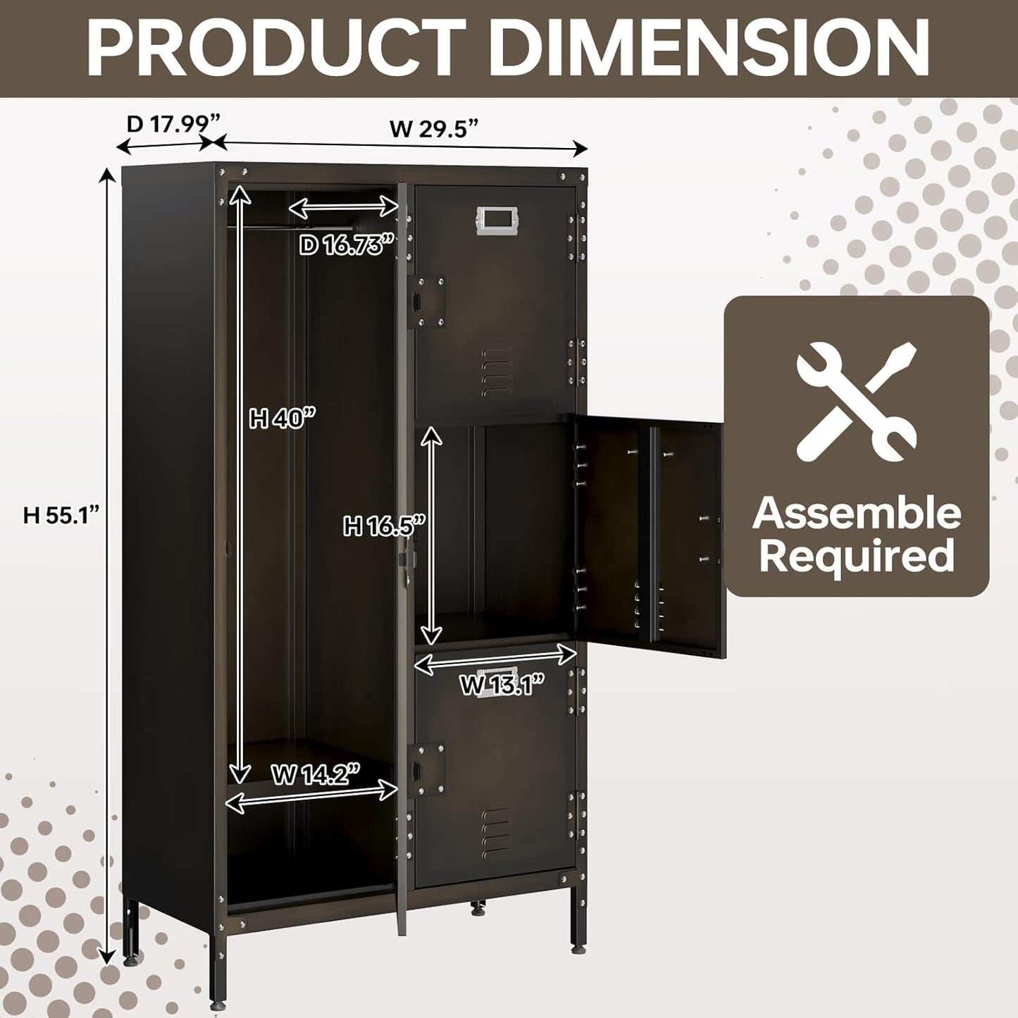 MIIIKO Steel Wardrobe Cabinet Locker, Rustic Metal Storage Cabinet with Shelf, Lockable Doors and Hanging Rod, Industrial Locker for Living Room, Bedroom, Home Office and Club