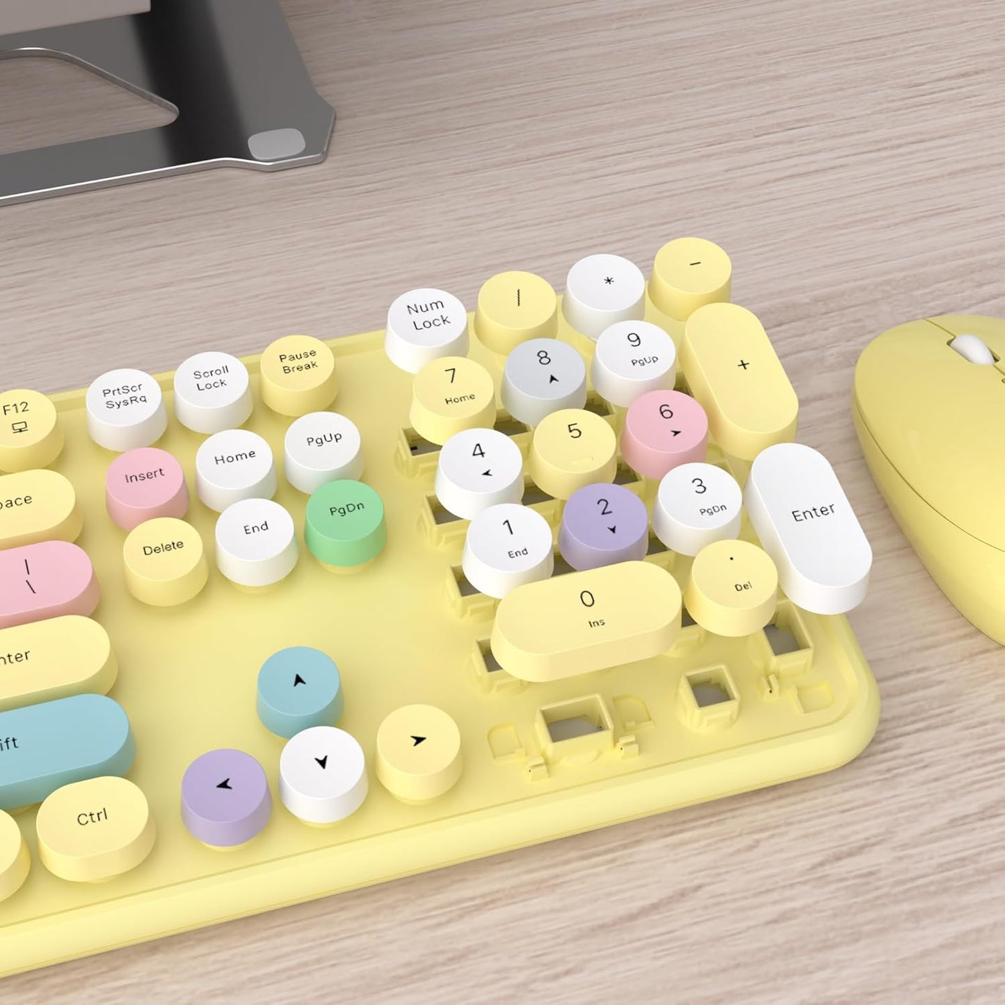 UBOTIE Colorful Computer Wireless Keyboard Mouse Combos, Typewriter Flexible Keys Office Full-Sized Keyboard, 2.4GHz Dropout-Free Connection and Optical Mouse (Yellow-Polychrome)