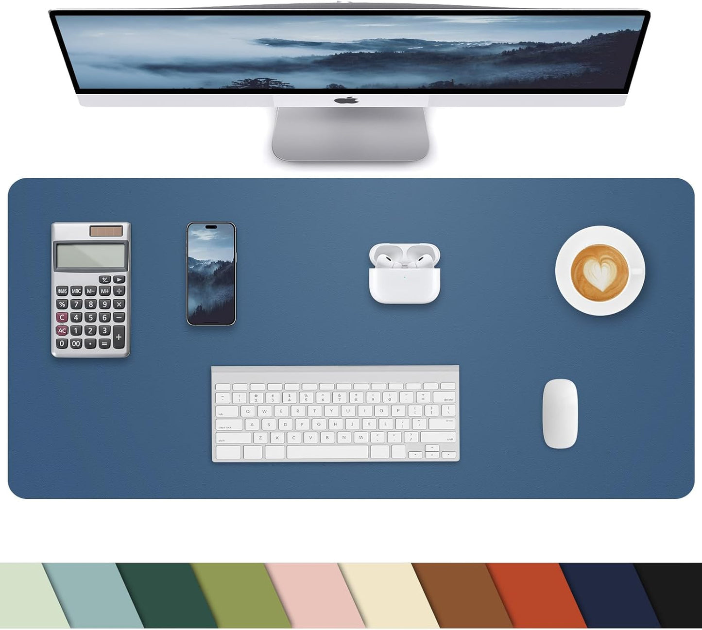 PULeather Non-Slip Desk Mat, Large Mouse Pad & Laptop Desk Pad - Waterproof Writing Pad for Office & Home (Grey Blue, 35.4" x 17")