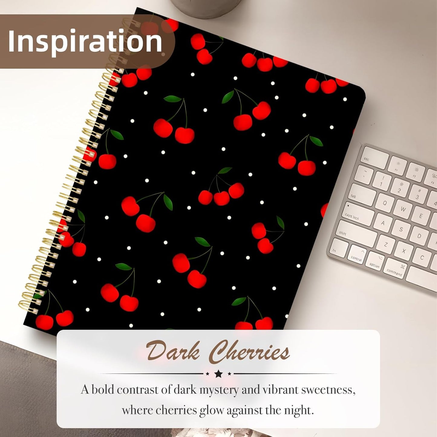 Cute Spiral Notebook journal A4 Aesthetic Pretty Design for Women Girls Kawaii with Pocket, 8.5 x 11 inch, Graph, Cherry
