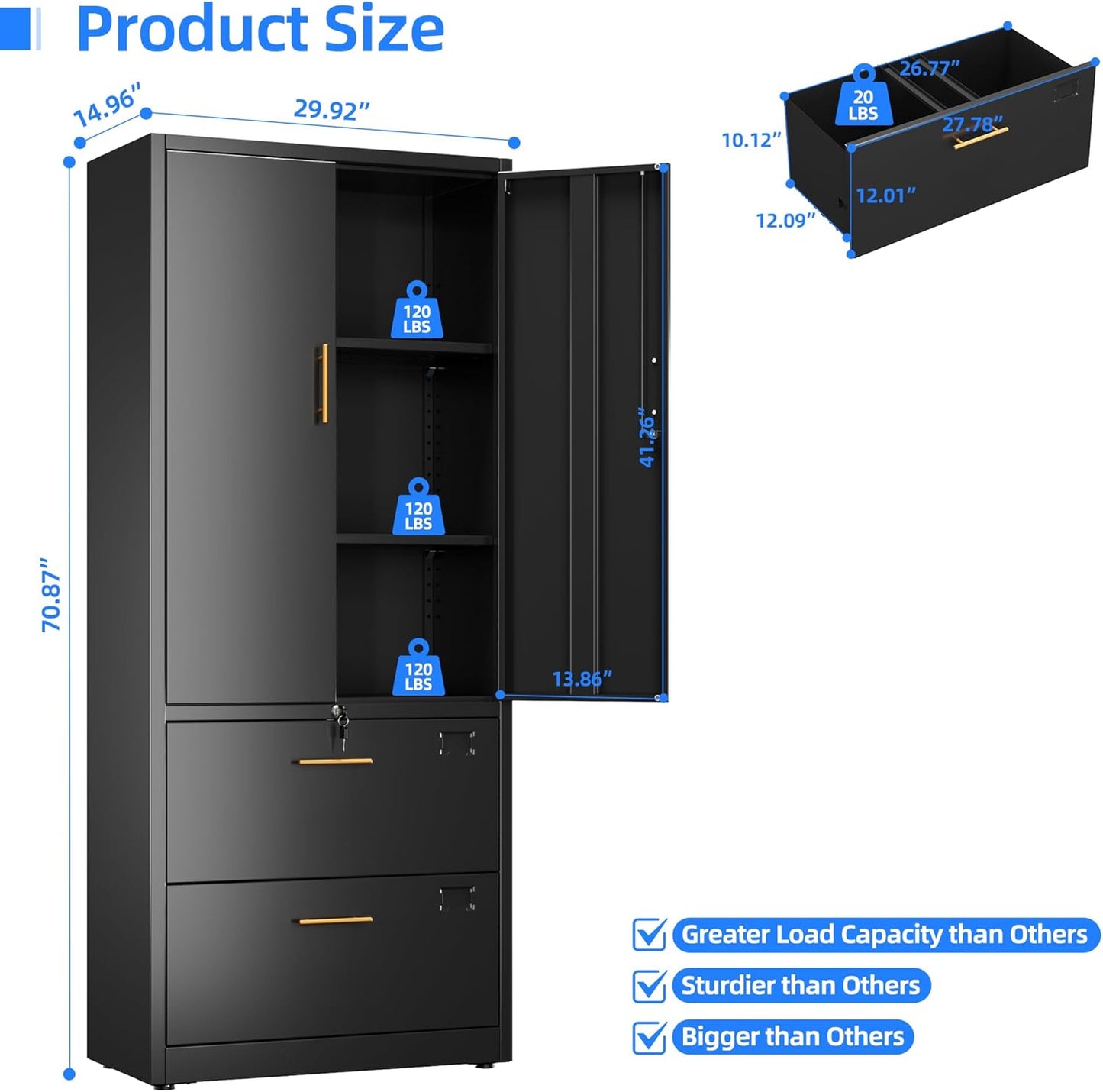 2 Drawer Lateral File Cabinet with Lock, Metal Filing Storage Cabinet with Locking Doors and 2 Adjustable Shelves for Home, Office, School, Fits A4/Letter/Legal Size Folders, Assembly Required