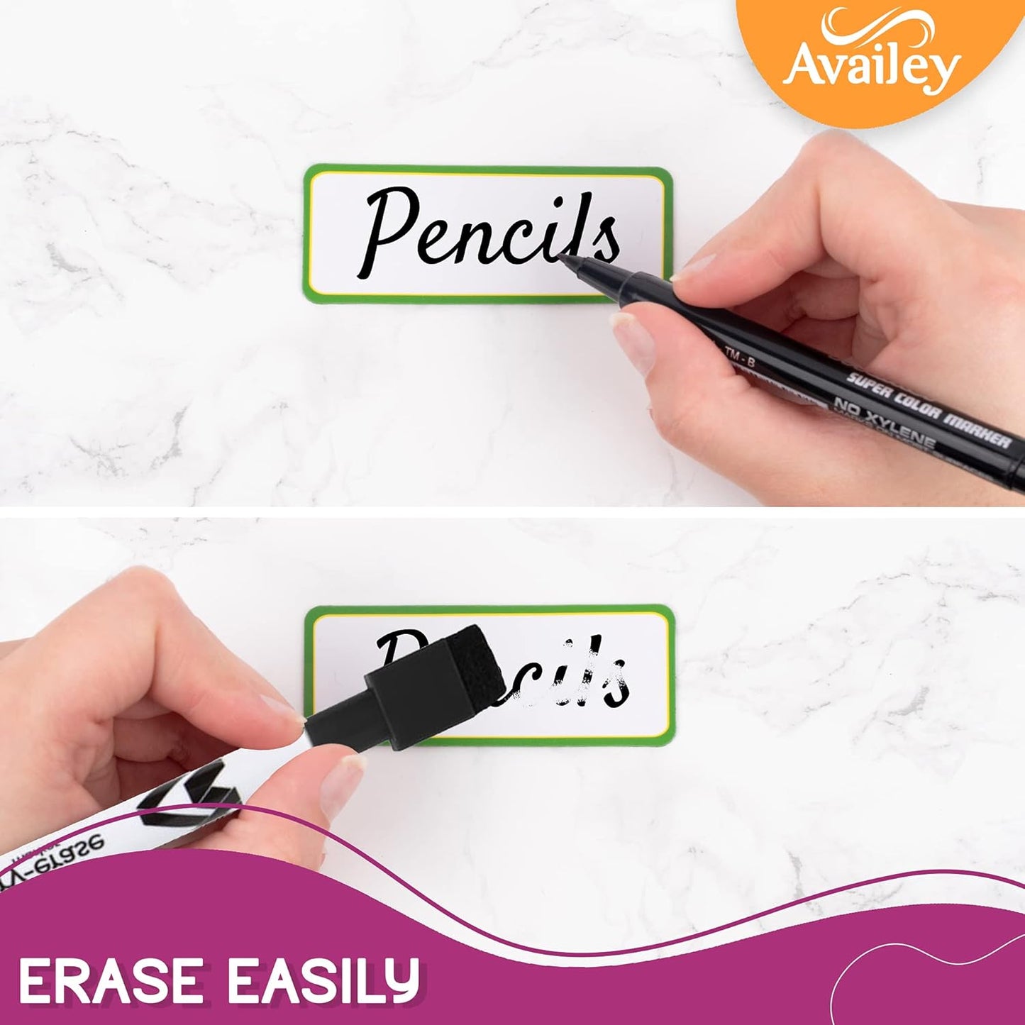 Availey 48 Pieces (3.2 x 1.2") - Colored Border Magnetic Dry Erase Labels - Reusable Strips for Classroom Home Office Garage Refrigerator Blank Writable Erasable Cards Name Tags Students Locker Shelf