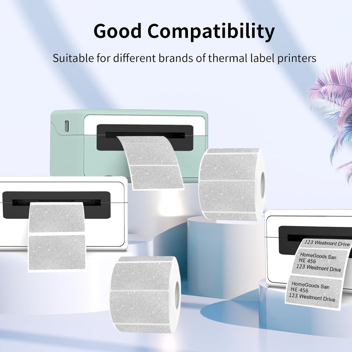 2.25"x1.25" Direct Thermal Labels, Holographic Thermal Printer Labels for Barcode, Self-Adhesive Address Shipping Thermal Label Stickers-1 Roll, 300 Labels, Holographic Shiny Silver