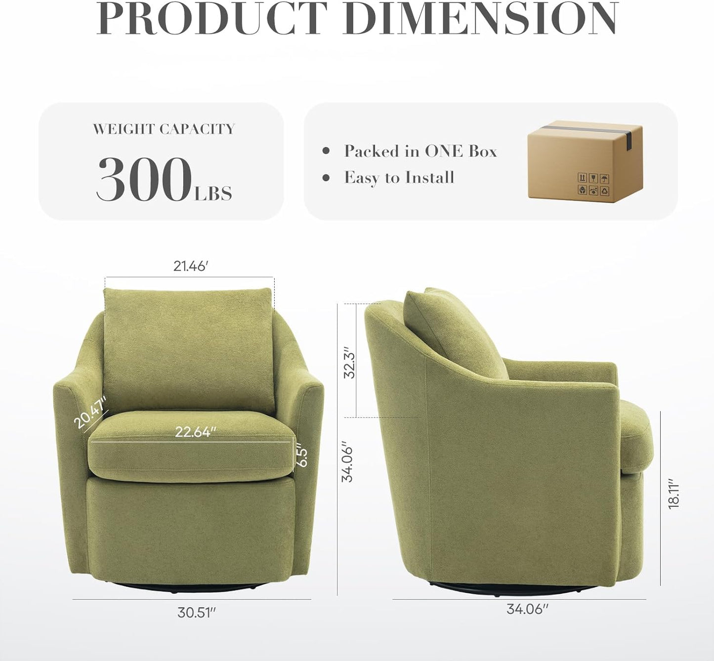 COLAMY Swivel Accent Chair, Living Room Chair Upholstered 360° Swivel Chair Modern Reading Armchair for Bedroom/Office/Nursery, Green