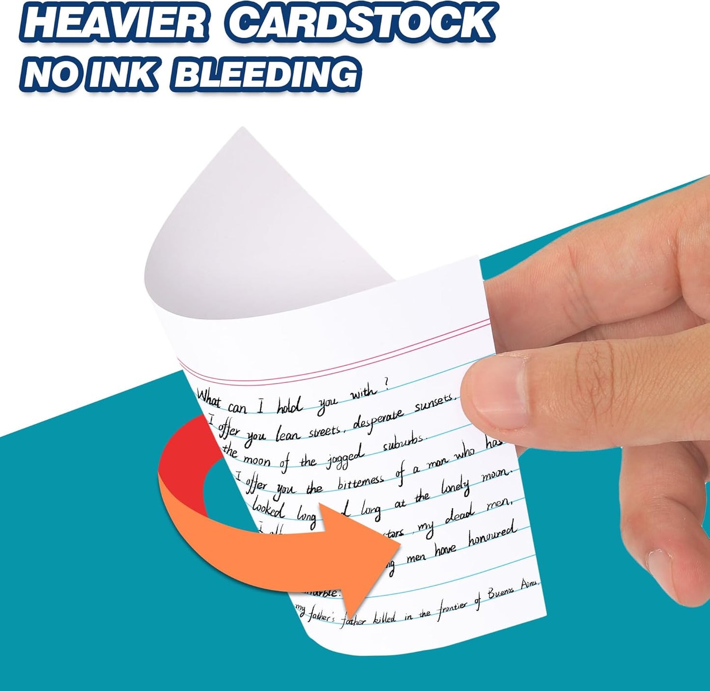 Chell Extra Heavyweight Ruled Index Cards 3x5 Inch, No Bleed-Through, 200 Count, Ruled Front and Blank Back, 85 lb. Cover Weight, White