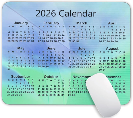 Calendar Mouse Pad, 2026 Geometric Calendar Horizontal Edition Gaming Mouse Mat with Custom Design, Non-Slip Rubber Base MousePads for Office Home Laptop Travel, 9.5"x7.9"x0.12" Inch
