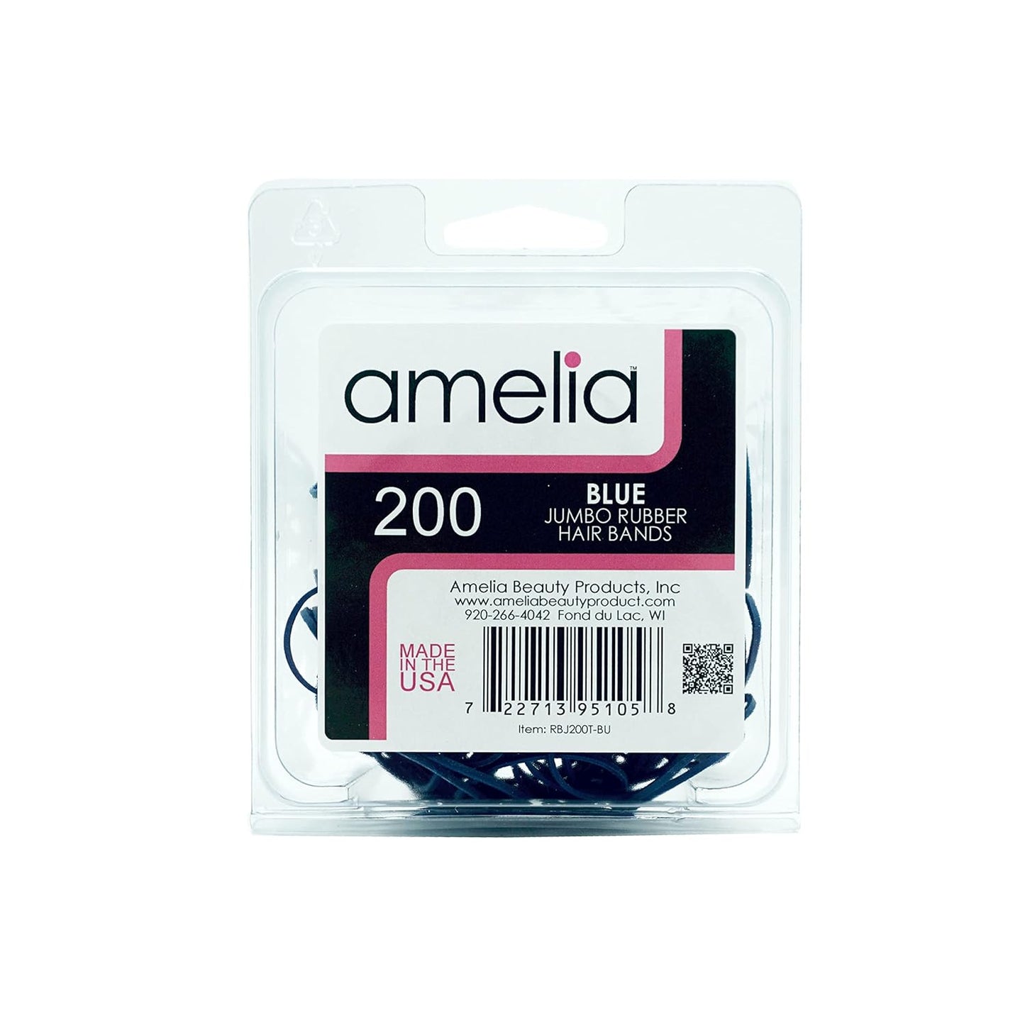 200, Jumbo Size, Blue Color, US Made Rubber Bands for Pony Tails and Braids