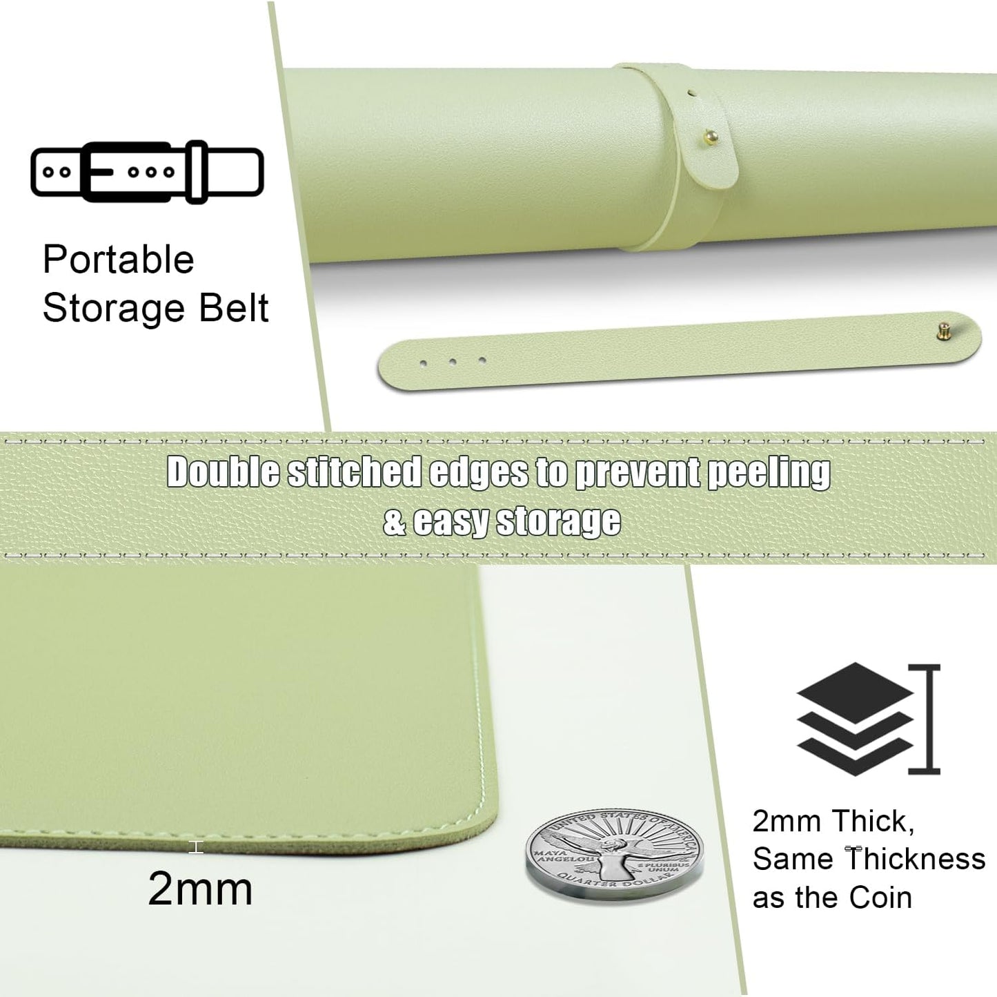 Dual-Sided Desk Pad, Natural Cork & PU Leather Mouse Pad for Desk, Desk Pad Protector, Non-Slip Desk Mat for Office and Home Work, (Matcha, 23.6" x 13.7")