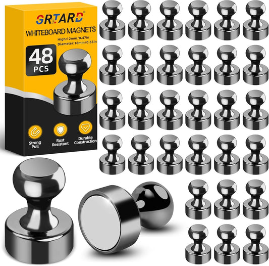 Grtard 48 Pack Black Magnetic Push Pins, Fridge Magnets for Whiteboard, Whiteboard Magnets Refrigerator Magnets, Small and Strong Push Pin Magnet for Office, School, Locker, and Map Magnet