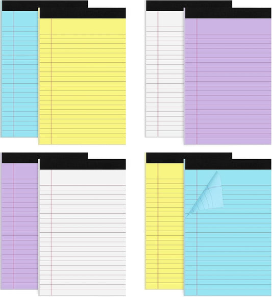 8 Packs Small Note Pads 5x8, Total 400 Sheets Color Legal Pad 5x8 College Ruled Small Legal Pad Perforated Lined Writing Pads for Home, Study, Office, To-Do Lists, notepad, Multicolor