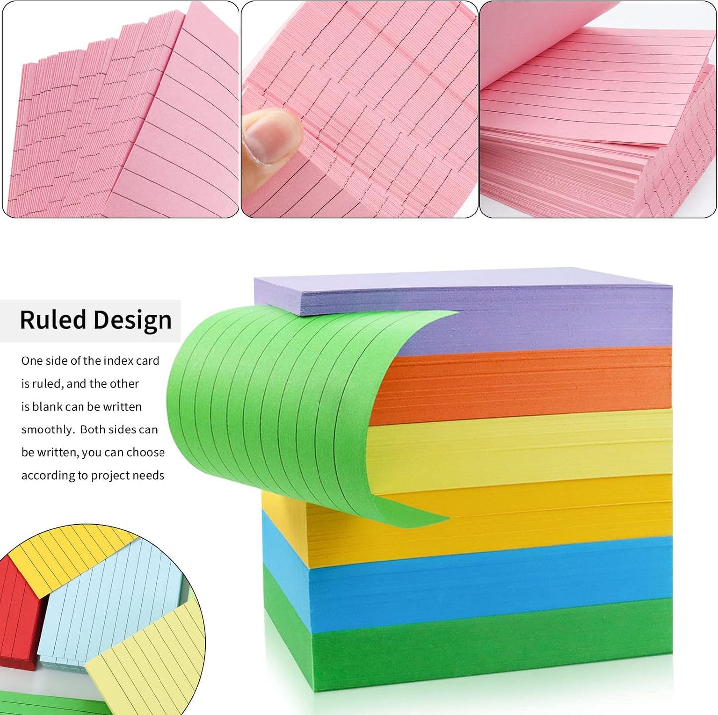1200 Pieces Index Cards Ruled 3 x 5 Color Index Cards Bulk, Flash Cards, Study Cards, Note Cards for Learning School and Office Uses, 10 Colors